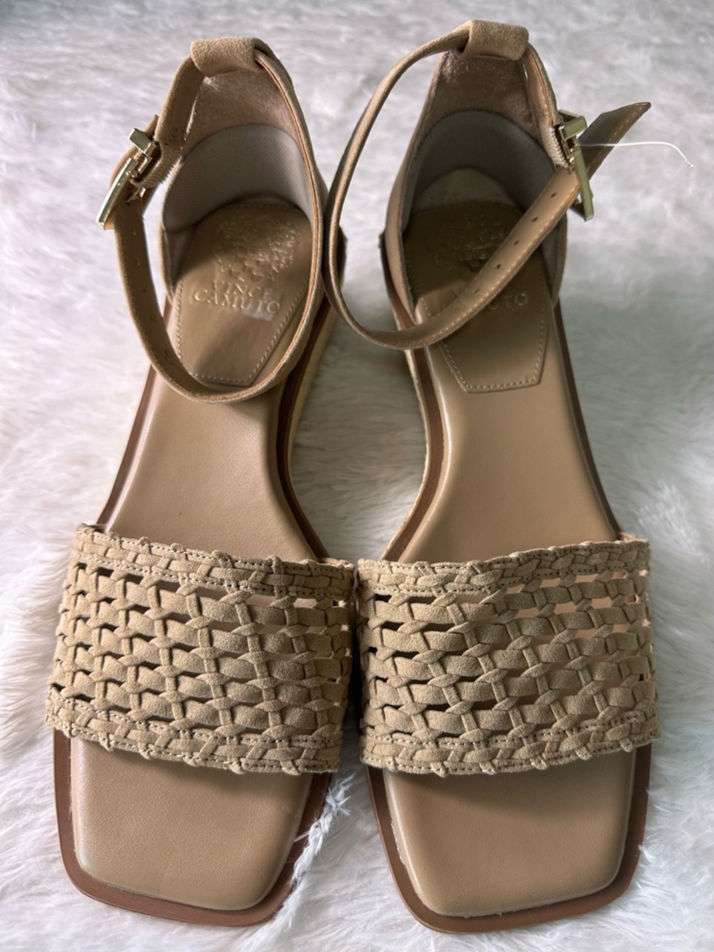 Vince Camuto Tan Woven Ankle-Strap Sandals